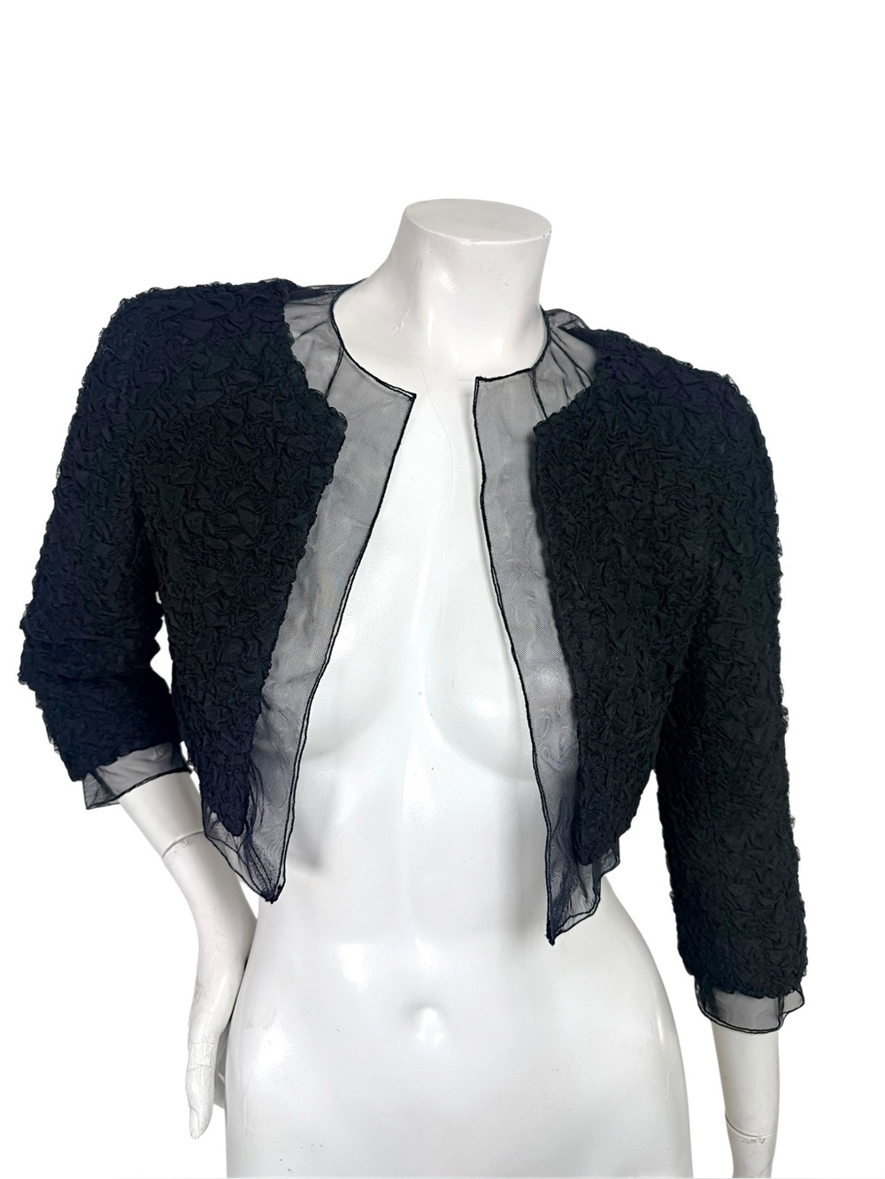Chanel Black Cropped Ruched Silk Bolero Jacket FR 34 / 36
